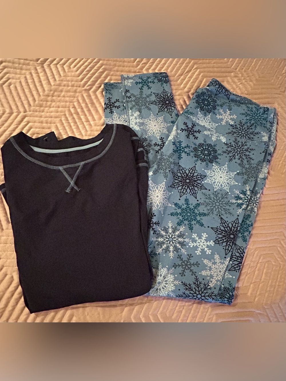Climate Right by Cuddl Dudds 2 pc Pajama Set Size Medium NWOT Blue Snowflakes